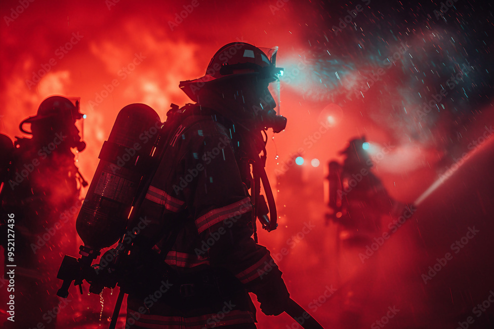 AI generated picture photo of professional firefighter rescue service fight with fire AI generated picture photo of professional firefighter rescue service fight with fire