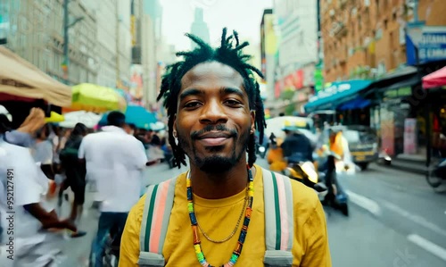 Jamaican Man in Urban Crowd - Time Lapse