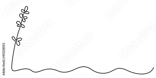 One continuous line drawing of beautiful Fuji flower with leaf. Wisteria flower is one of species of woody climbing bines. Natural plant in spring and early summer. Pro Vector illustration