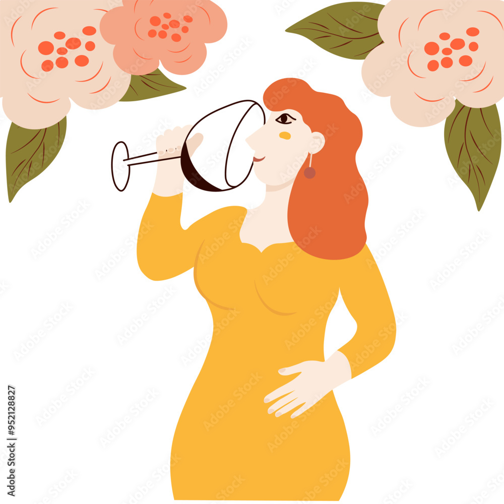 girl with a glass of wine. Vector stock illustration. Postcard for girlfriend. Label for a bottle of wine. Isolated on white background. girl with a glass of wine. Vector stock illustration. Postcard for girlfriend. Label for a bottle of wine. Isolated on white background.