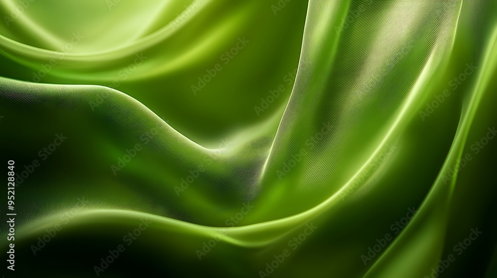 A close-up shot of a green fabric with a flowing, wave-like texture. The fabric is illuminated by a soft light, creating a smooth and elegant look. A close-up shot of a green fabric with a flowing, wave-like texture. The fabric is illuminated by a soft light, creating a smooth and elegant look.