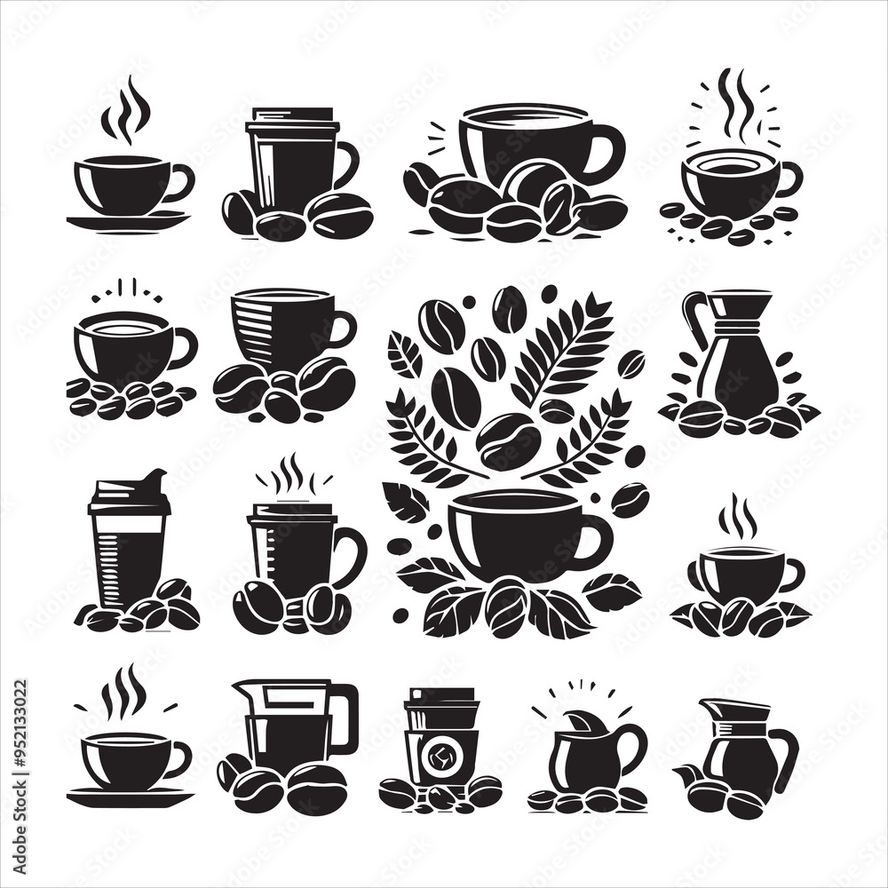 Coffee Beans Black silhouette vector on white background Coffee Beans Black silhouette vector on white background