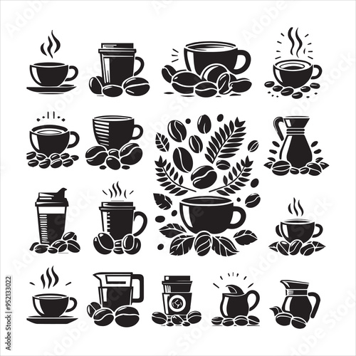 Coffee Beans Black silhouette vector on white background 