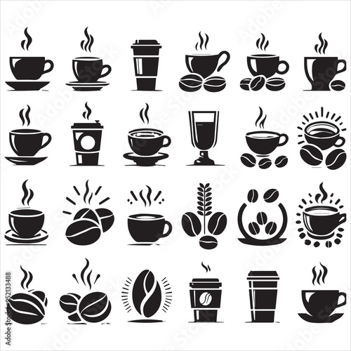 Coffee Beans Black silhouette vector on white background 