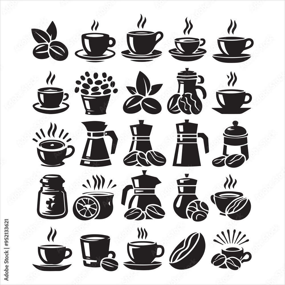 Coffee Beans Black silhouette vector on white background 