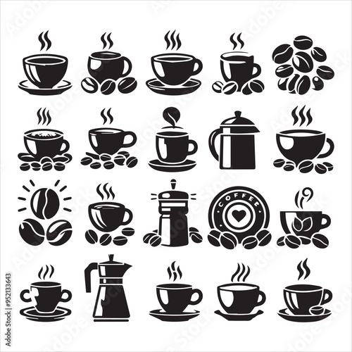 Coffee Beans Black silhouette vector on white background 