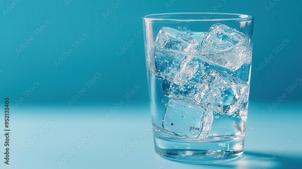 A glass of cold water with ice cubes A glass of cold water with ice cubes
