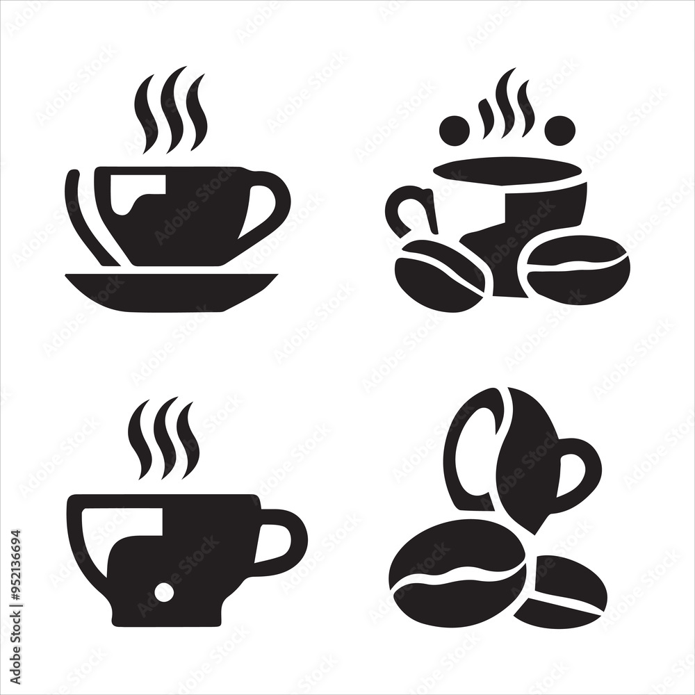 Obraz premium Coffee Beans Black silhouette vector in white background 