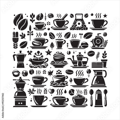 Coffee Beans Black silhouette vector in white background 