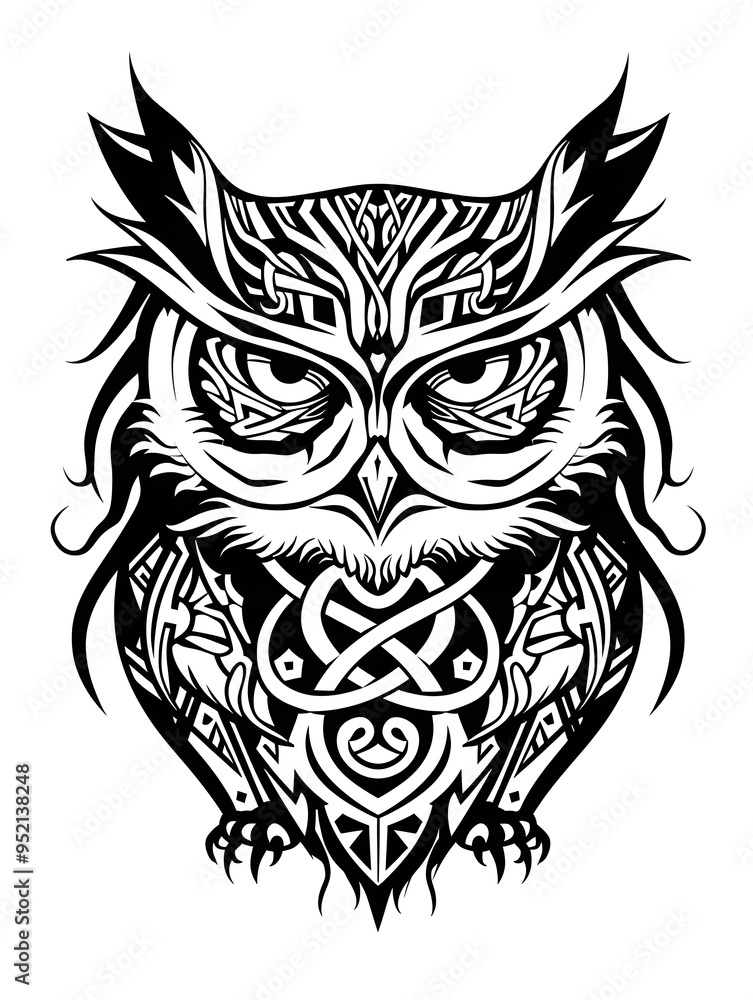Fototapeta premium Geometric Owl head very simple traditional tattoo flash styles illustration