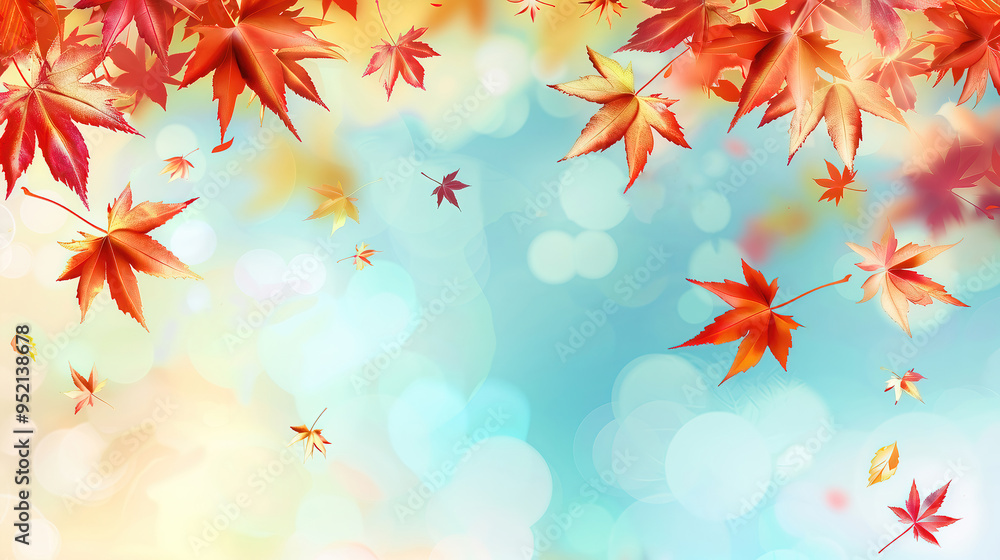 Autumn background with falling leaves blowing in the wind against a blurry background Autumn background with falling leaves blowing in the wind against a blurry background
