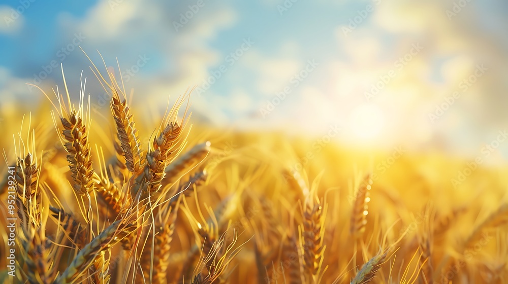 Golden wheat field background with sun and blue sky. food, agricultural concept. Golden wheat field background with sun and blue sky. food, agricultural concept.