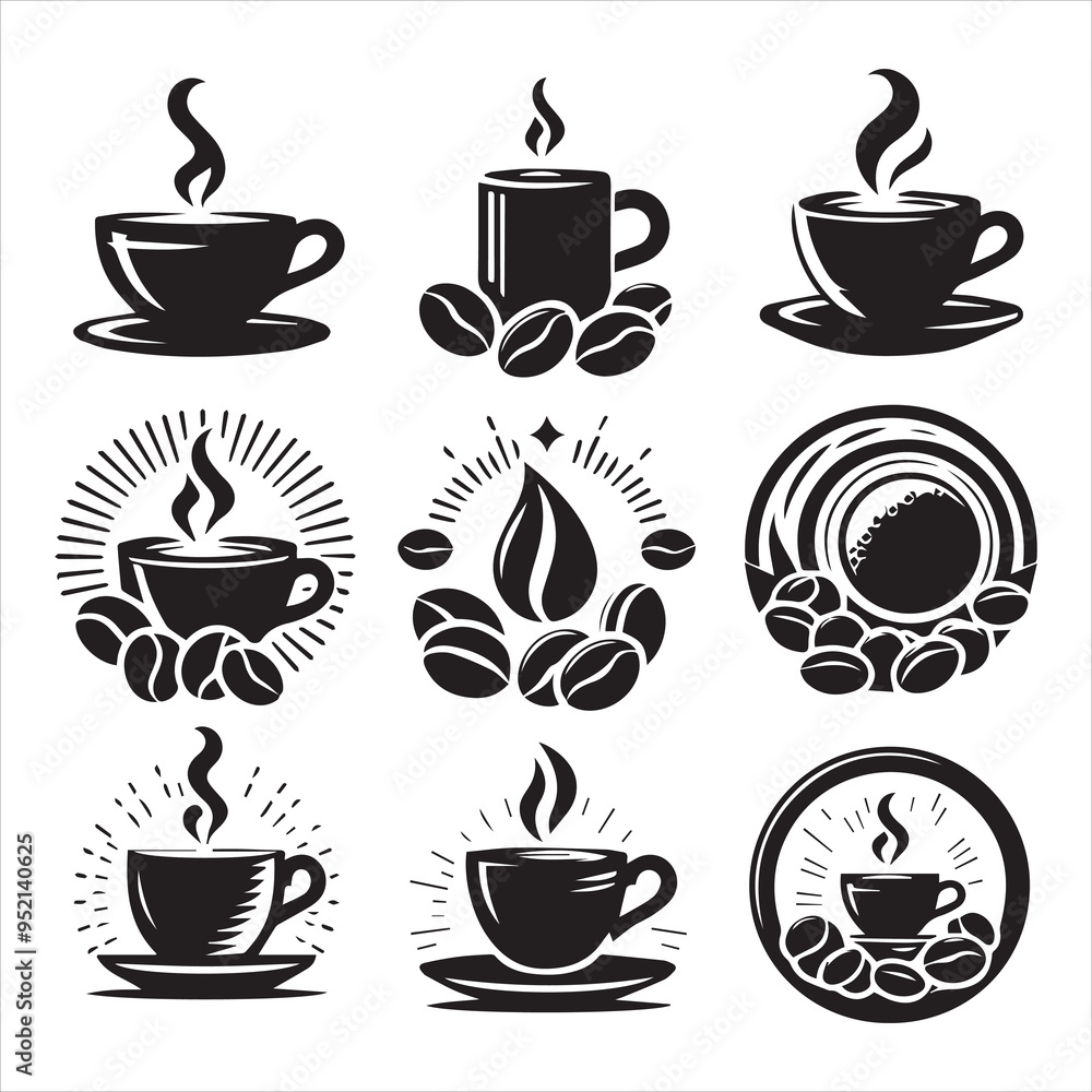 Obraz premium Print Coffee Beans Black silhouette vector in white background 
