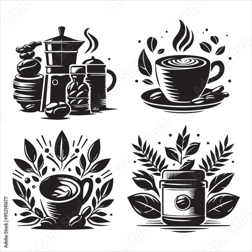 Print Coffee Beans Black silhouette vector in white background 
