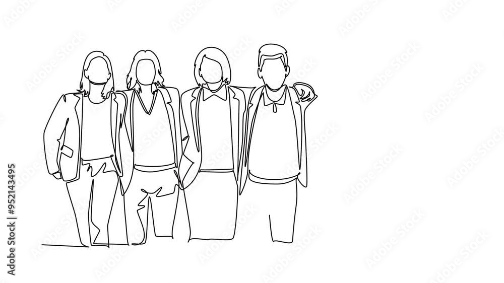 Animated self drawing of continuous line friends forever. Hugging happy ...