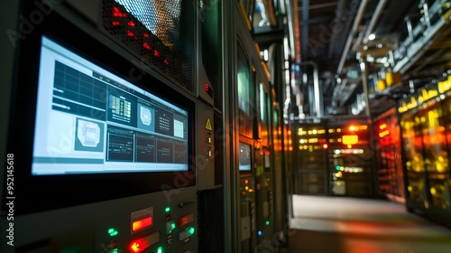 Wallpaper Mural Photograph showcasing the security alert systems and monitoring equipment within a highly secure and technologically advanced data center facility Torontodigital.ca
