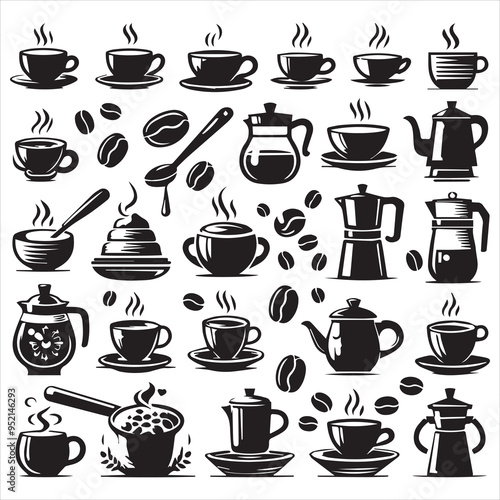 Print Coffee Beans Black silhouette vector in white background 