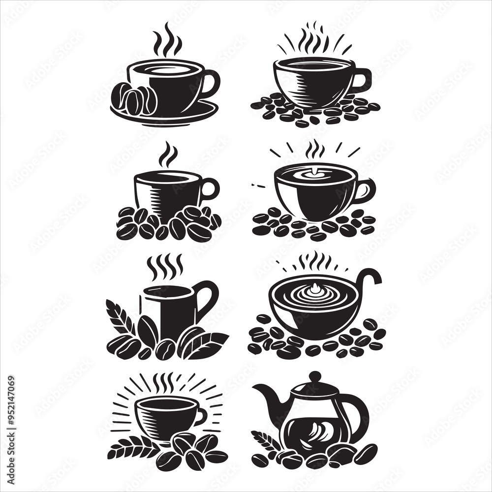 Print Coffee Beans Black silhouette vector in white background
Print Coffee Beans Black silhouette vector in white background