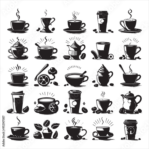 Print Coffee Beans Black silhouette vector in white background 
