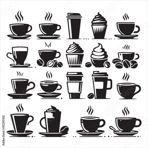 Wallpaper Mural Print Coffee Beans Black silhouette vector in white background 
 Torontodigital.ca