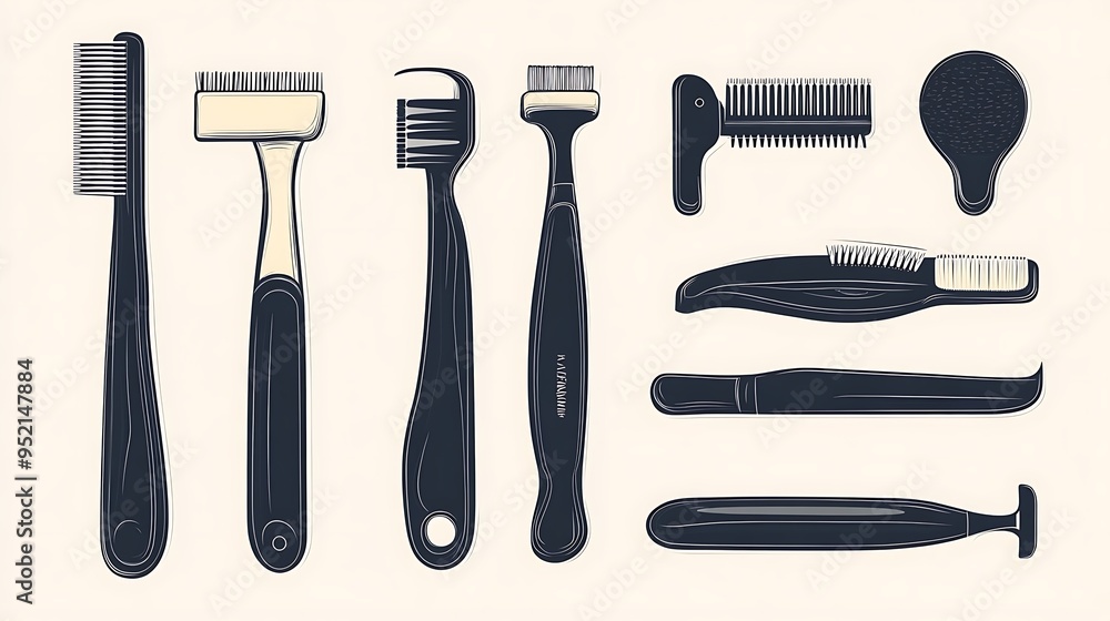 Set of icons for barber razors, featuring retro straight razor blades in silhouette style Set of icons for barber razors, featuring retro straight razor blades in silhouette style
