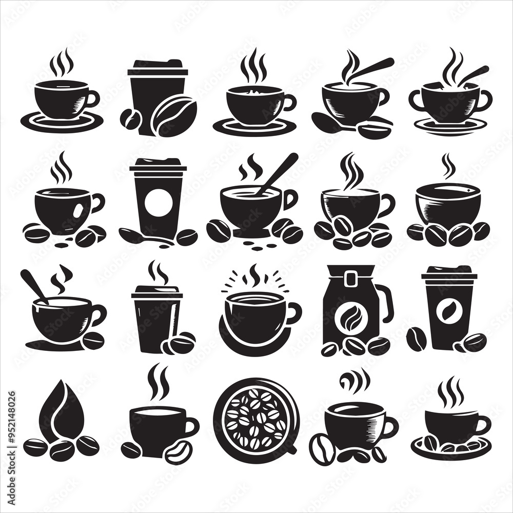 Print Coffee Beans Black silhouette vector in white background
Print Coffee Beans Black silhouette vector in white background