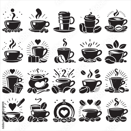 Print Coffee Beans Black silhouette vector in white background 
