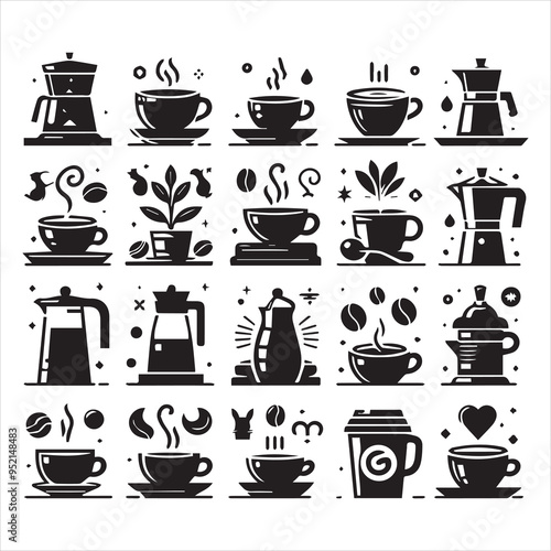 Print Coffee Beans Black silhouette vector in white background 