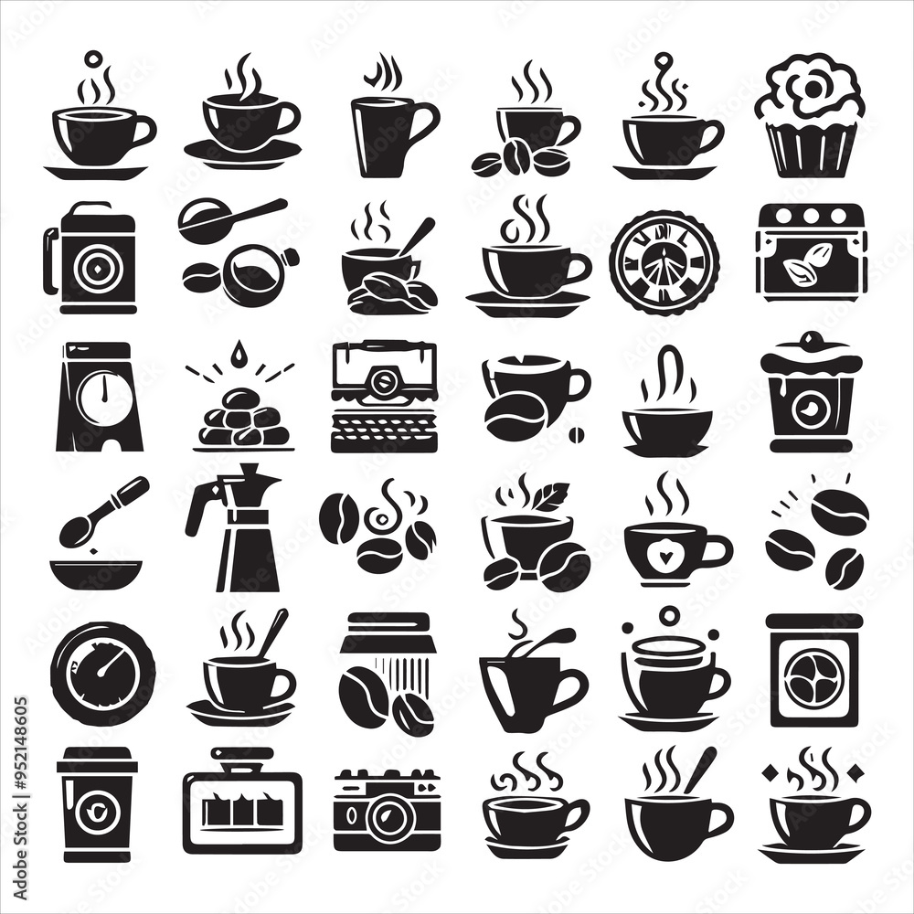 Obraz premium Print Coffee Beans Black silhouette vector in white background 