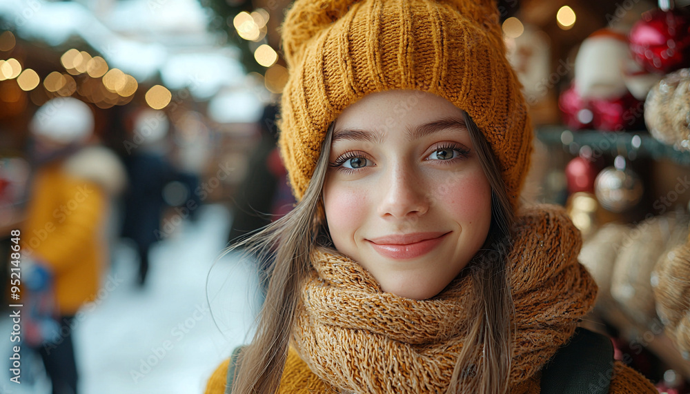 Smiling women in warm clothing, looking at camera generated by AI Smiling women in warm clothing, looking at camera generated by AI