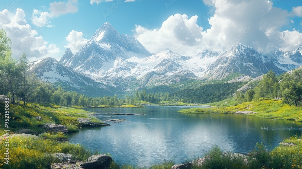 Majestic mountains and shimmering waters in a tropical paradise wallpaper Majestic mountains and shimmering waters in a tropical paradise wallpaper