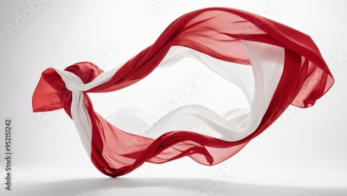 Flowing Indonesian flag on a white background