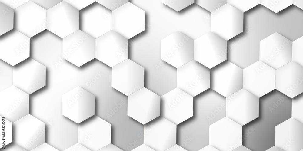 Fototapeta premium Abstract pattern with hexagonal white and gray technology line paper background. Hexagonal 3d vector grid tile and mosaic structure simple style hexagonal graphic concept. Futuristic surface design. 