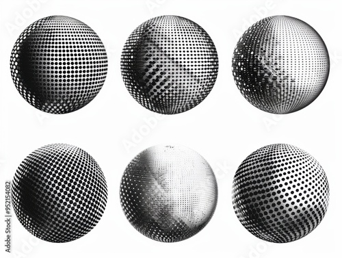 of six abstract spheres with varying halfton