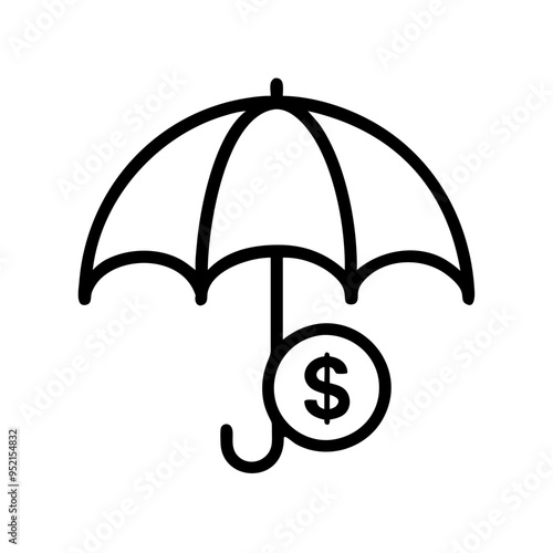 Financial protection icon with umbrella and dollar sign in black and white line art