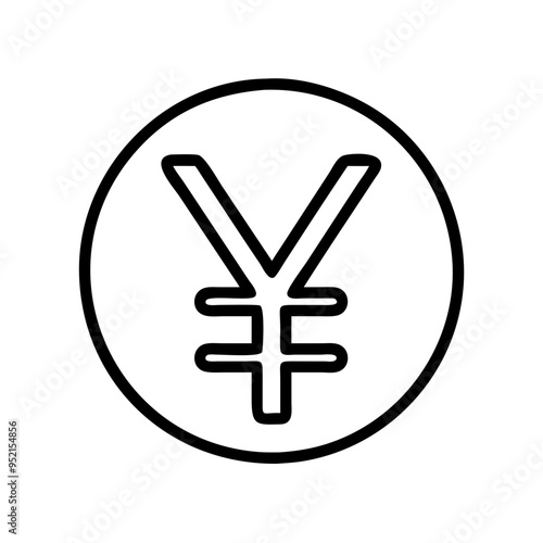 Yen currency symbol icon in black and white line art