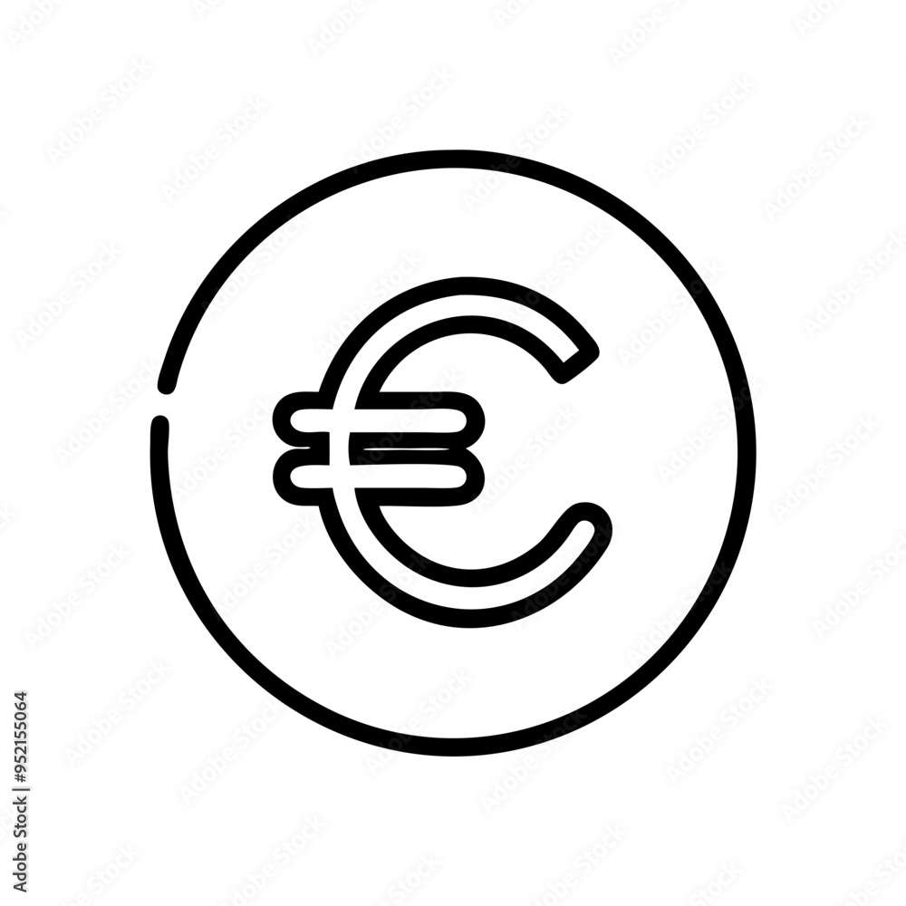 Euro currency symbol icon in black and white line art Euro currency symbol icon in black and white line art