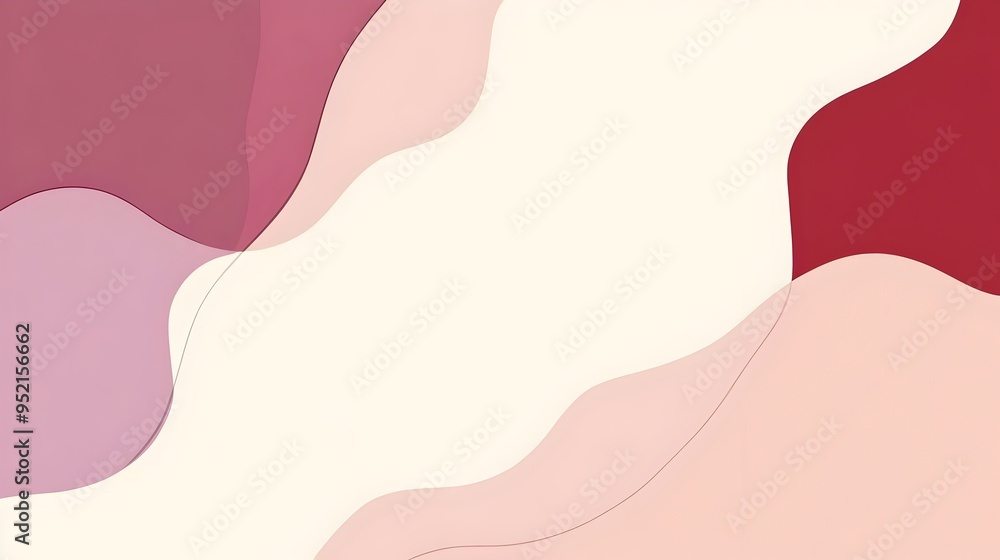 A minimalist slide background featuring a simple and elegant color palette of deep red light pink soft lavender and pale cream tones