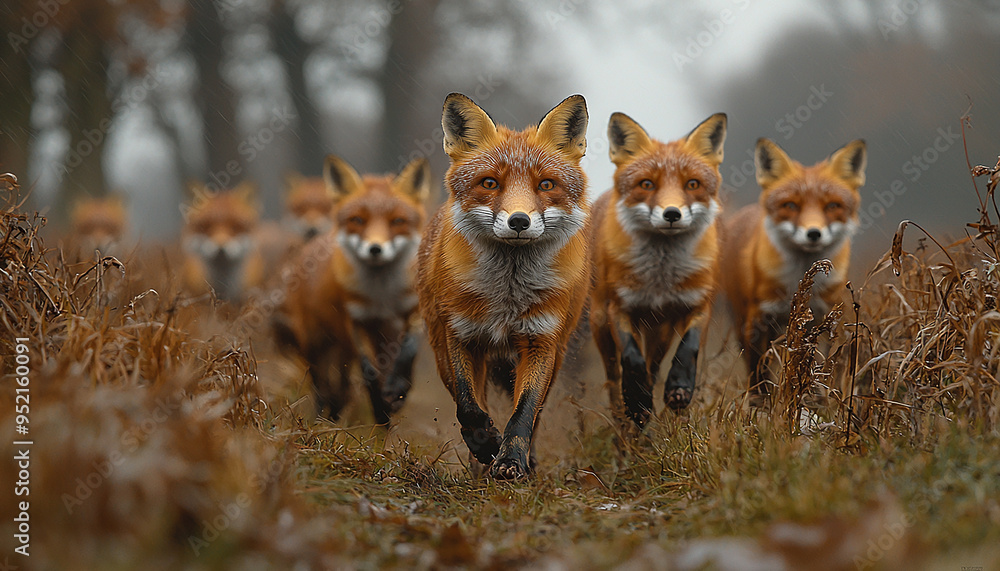 Fototapeta premium Cute fox puppy in grass, alert and playful generated by AI