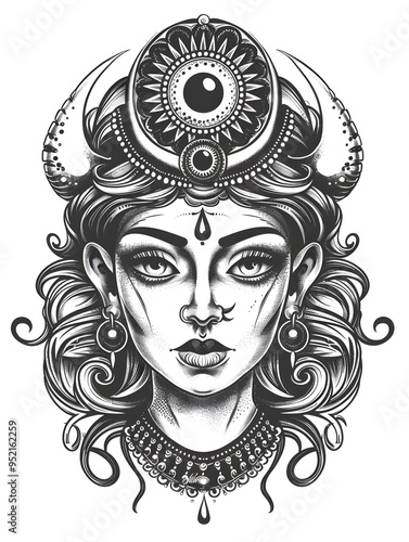 Goddesss Head very simple traditional tattoo flash styles illustration photo