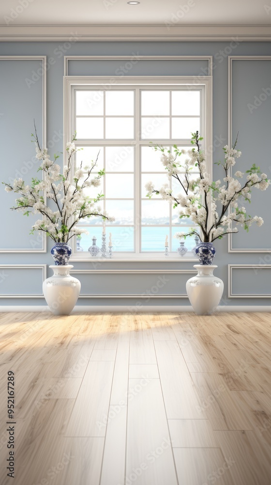 Classical empty room interior 3d render,The rooms have wooden floors and gray walls Classical empty room interior 3d render,The rooms have wooden floors and gray walls