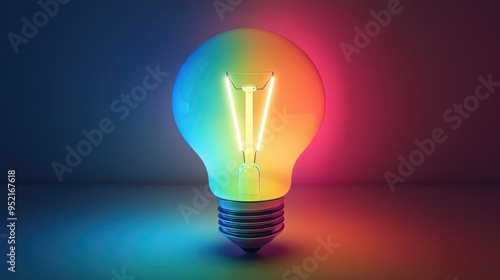 a colorful glowing idea bulb lamp, visualization of brainstorming and creative thinking 
