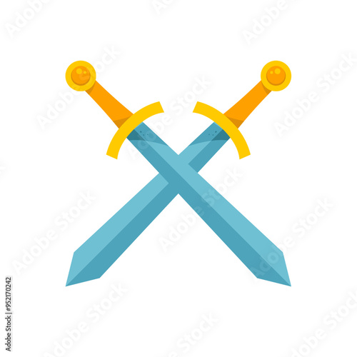 two crossed medieval swords - colorful vector illustration