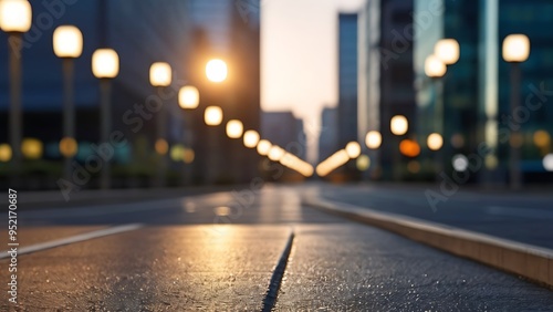 Close up clean empty road on modern office of city building buildings