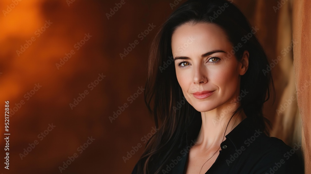 A woman stands confidently against a textured backdrop, showcasing her natural beauty A woman stands confidently against a textured backdrop, showcasing her natural beauty