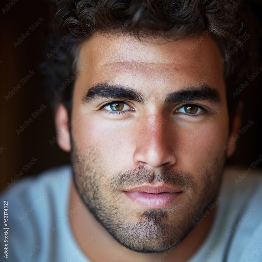 A young man with striking features gazes thoughtfully ahead in a warm, inviting atmosphere A young man with striking features gazes thoughtfully ahead in a warm, inviting atmosphere