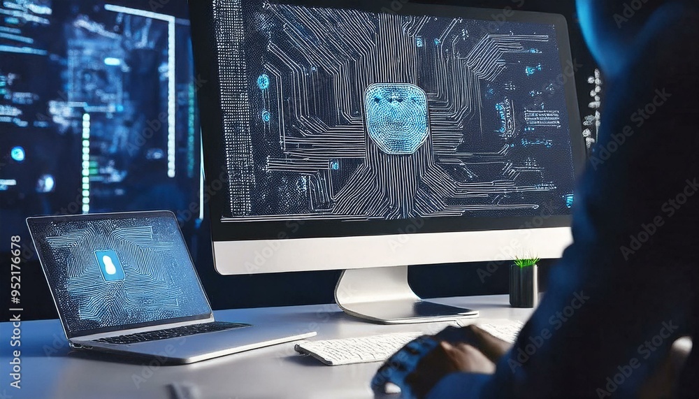 Naklejka premium Zukunft Computer Arbeitsplatz Hacker