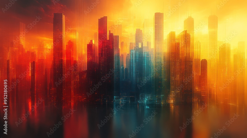 Fototapeta premium Futuristic Cityscape with Vibrant Sunset