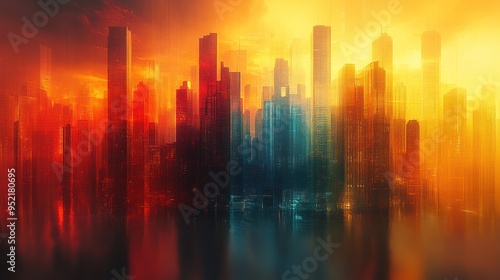 Futuristic Cityscape with Vibrant Sunset