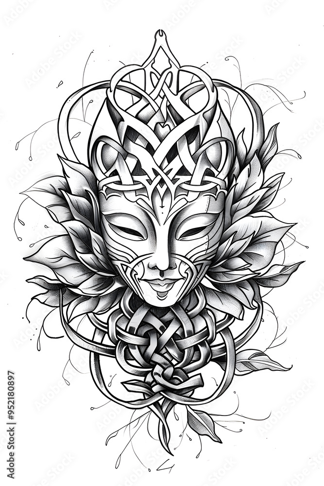 Hanya Full Mask very simple traditional tattoo flash styles illustration Hanya Full Mask very simple traditional tattoo flash styles illustration